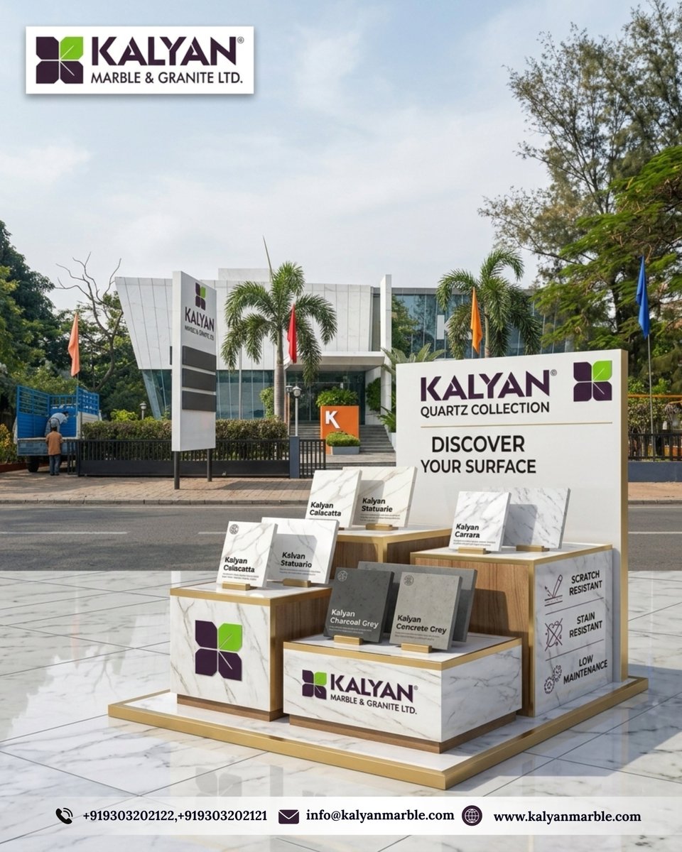 KalyanMarble's tweet photo. ✨ Discover the Beauty of Premium Quartz Surfaces ✨
Upgrade your interiors with the elegance &amp; durability of the Kalyan Quartz Collection. 
📍 Address
Kalyan Marble &amp; Granite Ltd.
Greater Brijeshwari,Pipliyahana Square,
Ring Road,Indore (M.P.)

📞 +91-9303202122, +91-9303202121 https://t.co/WzIeAW1iqM
