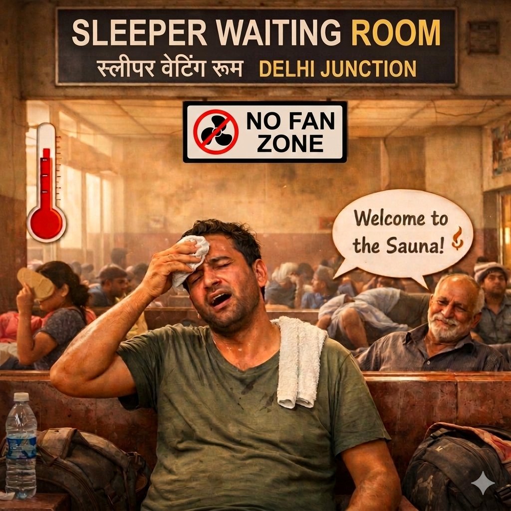 learning49048's tweet image. Nice “heat therapy” experience at the Sleeping Waiting Room of @Delhi Junction Railway Station 🌡️
There is not even a single fan installed here. Truly great passenger comfort! 😅

@RailwaySeva @IRCTCofficial @RailMinIndia @drm_delhi
#DelhiJunction #IndianRailways #PassengerIssue