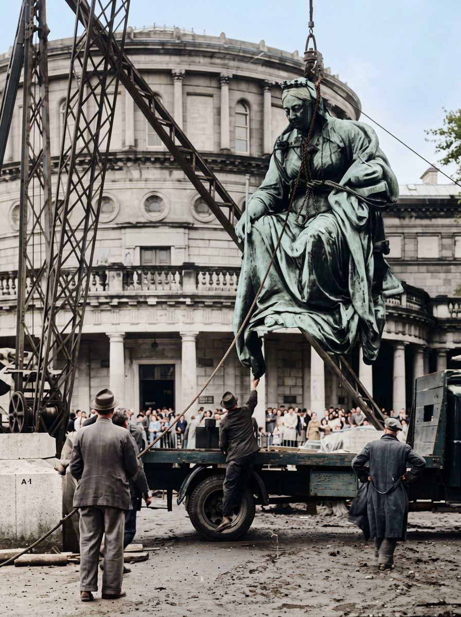 1948, Moving Statue

The statue of Queen Victoria is lifted from its long-standing position outside Leinster House in Dublin. After decades in storage, the statue began an unlikely second life, shipped to Sydney in 1987, where it now stands outside the Queen Victoria Building.