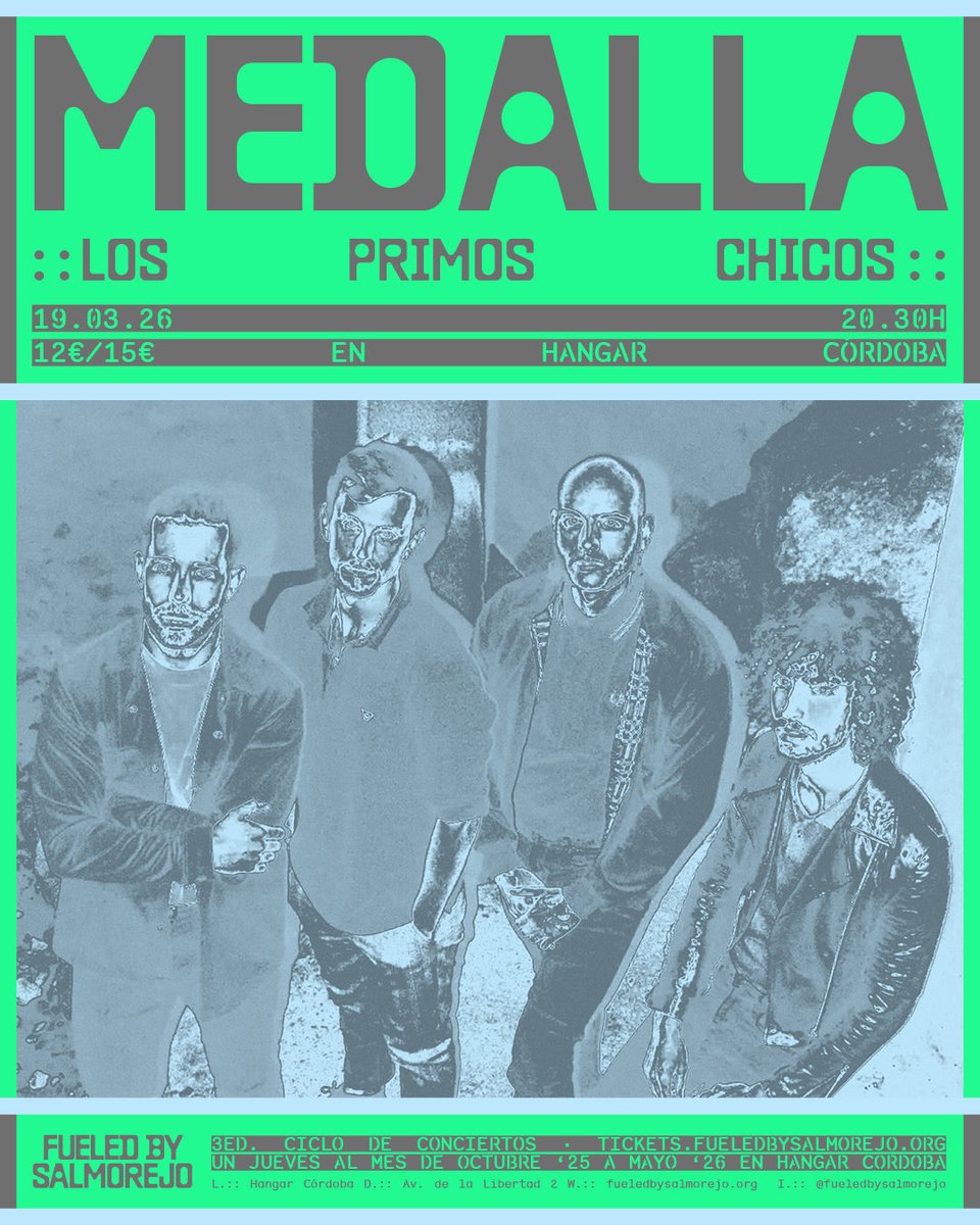 fbsalmorejo's tweet photo. Con el título de mejor disco de 2025 para la revista RockZone bajo el brazo, los barceloneses @MedallaMusica visitan a Córdoba el próximo jueves 19 presentando Música Máquina, un álbum donde se reinventan bajo el prisma de lo que ellos denominan ROCK MEDIEVAL. https://t.co/yN4S8MddGa