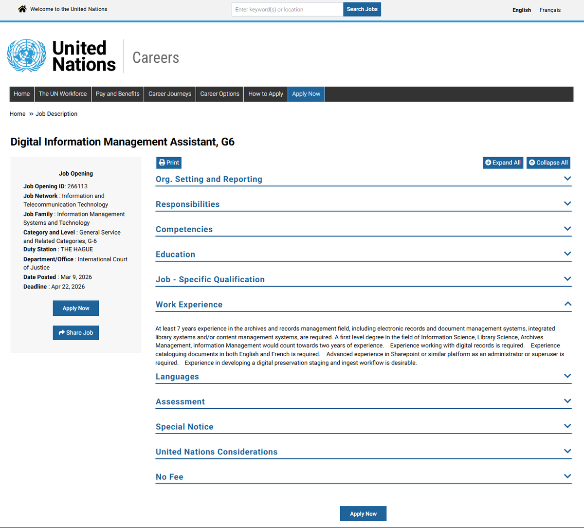 CIJ_ICJ's tweet image. JOBS: the #ICJ is recruiting a Digital Information Management Assistant (G6). 

Deadline for applications: 22 April 2026.

Link to the vacancy announcement: go.icj-cij.org/4baZc52