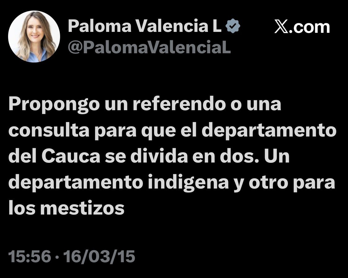 Eclides3's tweet photo. A Paloma Valencia y al uribismo no les gusta convivir con negros, mestizos y menos con indigenas.
Recordamos el desprecio que sentían contra Francia Márquez por ser negra.
Qué dirán ahora de la fórmula presidencial de Iván Cepeda, la indígena Aida Quilcué?
Arios paracos. https://t.co/8S7J8b6wU3
