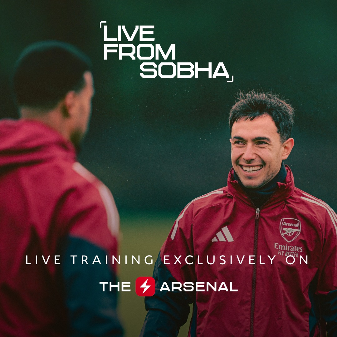 Arsenal's tweet photo. Enjoy today's training session LIVE 🍿

Head to The Arsenal App at approximately 11.15am (UK) to watch our Gunners in action 👇