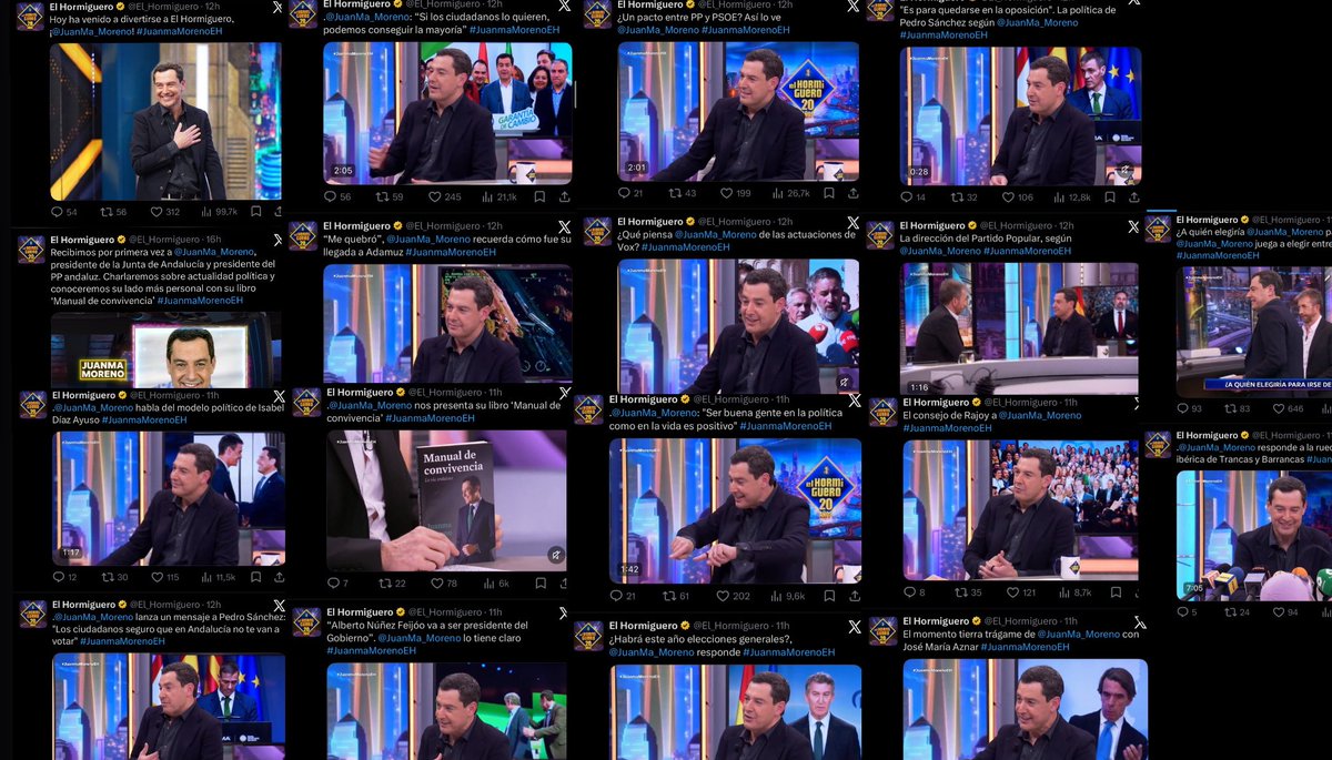 RafalcorS's tweet photo. Clips publicados por El Hormiguero en sus redes cuando hacen una entrevista:
5 CLIPS

Clips publicados por El Hormiguero en sus redes cuando entrevistan a Juanma Moreno:
18 CLIPS

🙂🙂🙂🙂🙂🙂 https://t.co/yR2d617GpZ