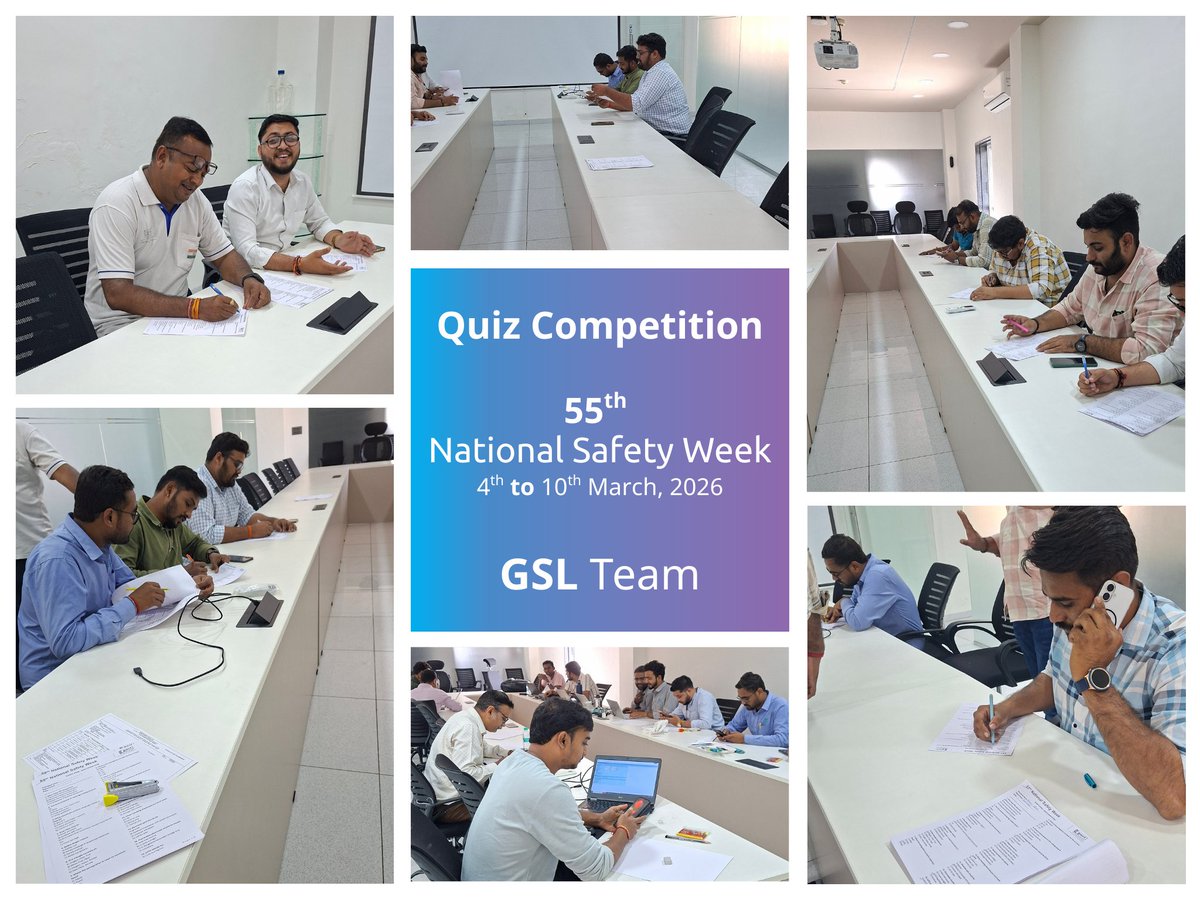 gsgwl's tweet photo. Celebrating the 55th #NationalSafetyWeek (4–10 March 2026) at the Kotambi Plant, Vadodara. The #TeamGSL organized a Safety Quiz and Drawing &amp; Slogan Competition, along with a safety training session to strengthen #WorkplaceSafety #SafetyAwareness. #SafetyFirst #ThinkSafeWorkSafe https://t.co/gOWqnY1TnO