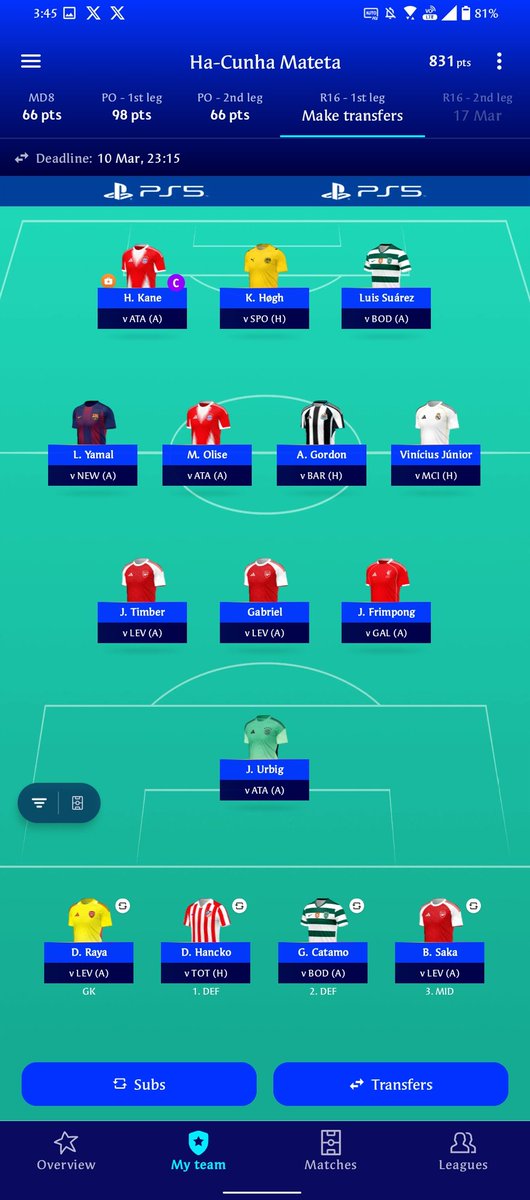 footyfanaticfpl's tweet photo. Thoughts on this ??

This is what I am at right now before the Deadline Stream scheduled later today

I think there will be some changes to this one 

🌎5K

Rank History 

🌎202/23 - 9.3k
🌎2023/24 - 1504

How's your team shaping up ?? 

#UCLFantasy #matchday11 #UCL https://t.co/Aafd5spNQQ