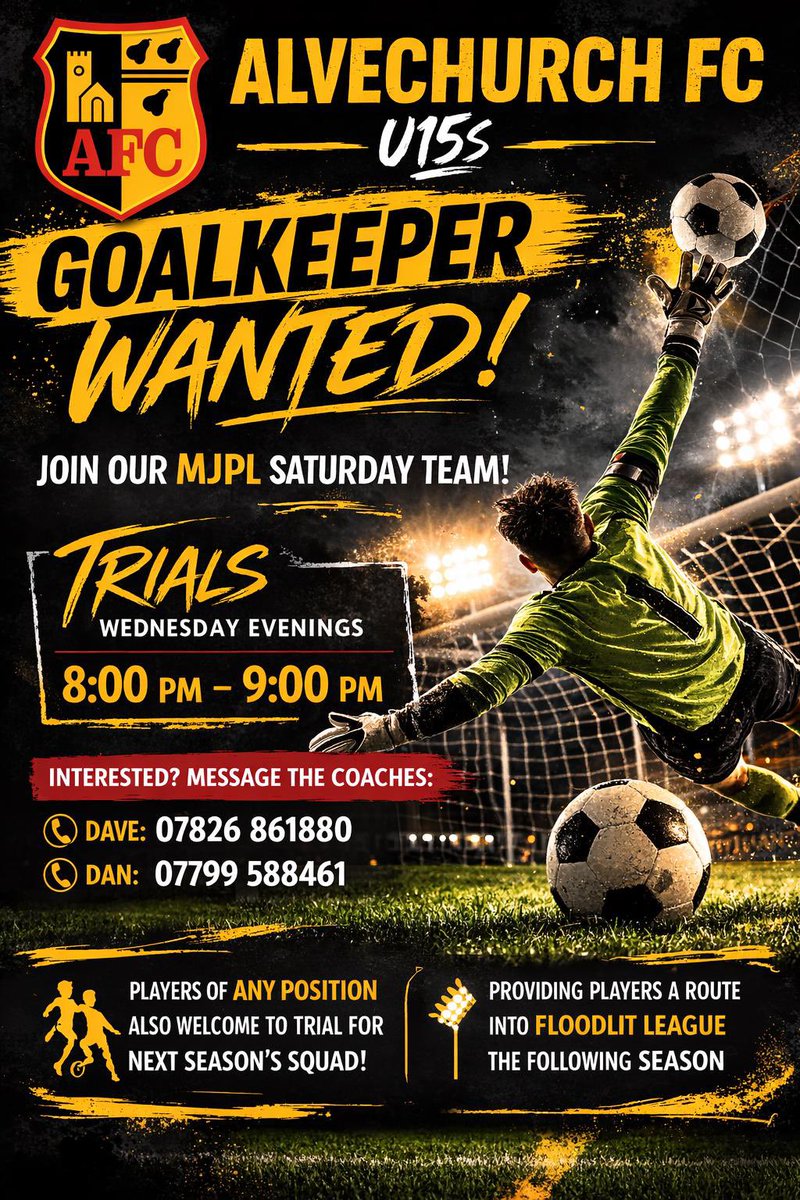 bluedeak's tweet photo. Looking for a new GK for our u16 MJPL team 2026/27 season ⛪️ ⚽️ 

@Alvechurch1st https://t.co/M09kIt4tyL