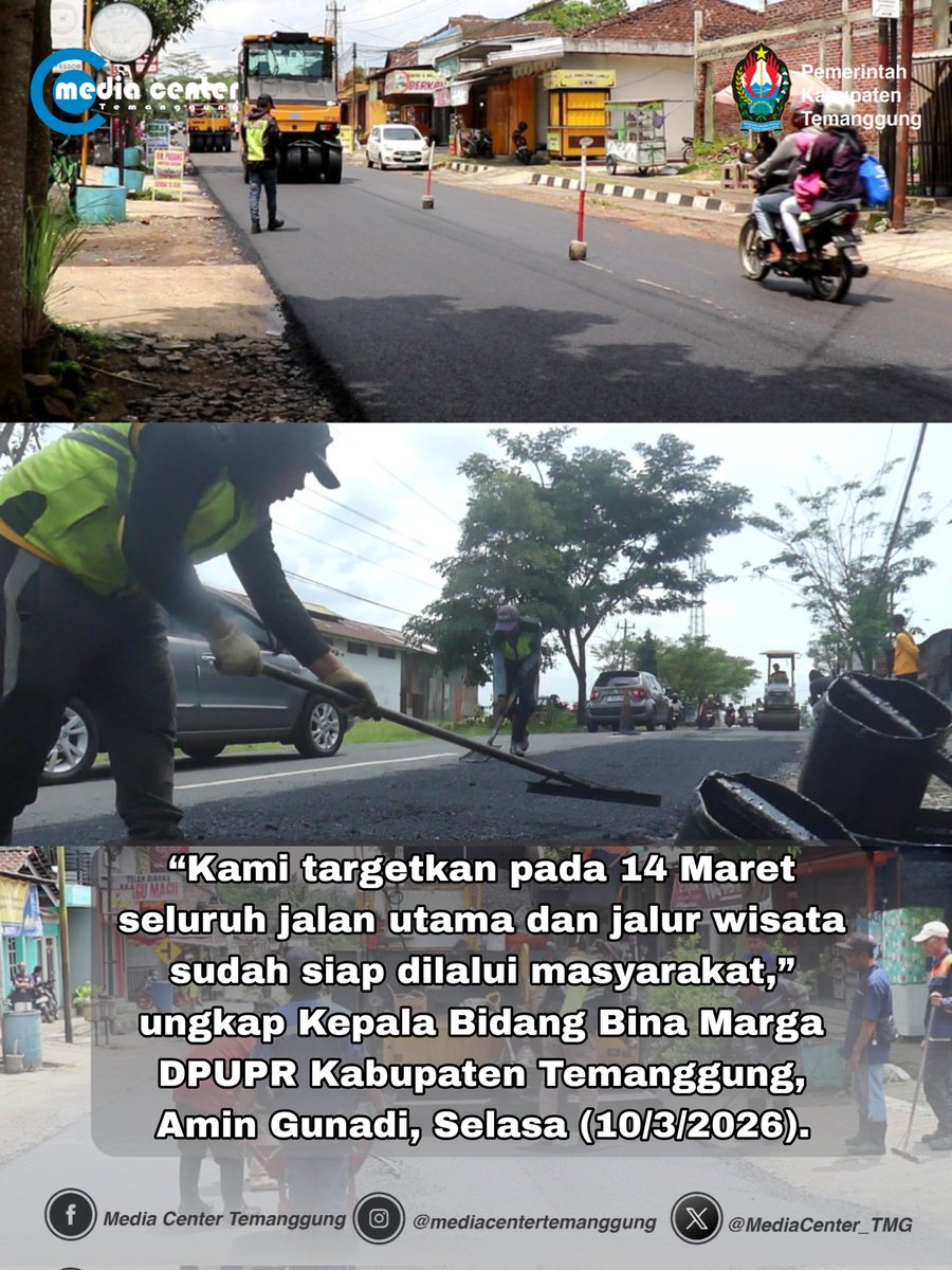 DPUPR Temanggung Rampungkan Pemeliharaan Jalan untuk Arus Mudik 2026

Selengkapnya Cek Link Bio👇🏻👇🏻👇🏻
mc.temanggungkab.go.id/frontend