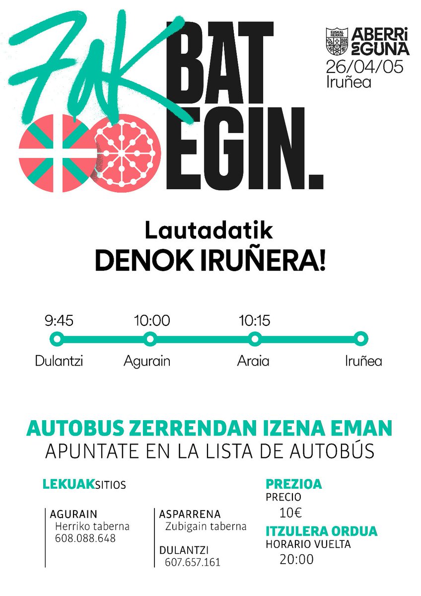 ehbasparrena's tweet photo. Aberri Egunean Asparreneko ezkerreko independentistok Iruñeko kaleak beteko ditugu, egun osoko egitarau zabalarekin, gure nazioa Euskal Herria dela lau haizeetara oihukatzeko.

Eman autobusean izena Zubigain tabernan!

Aberri Eguna · Iruñea · Zazpiak #BatEgin 💚 https://t.co/TxHvddslZC