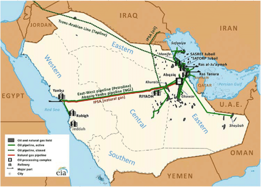 Phastidio's tweet photo. Reazione adattiva: il gigante saudita Aramco dirotta il greggio per l'export sul porto di Yanbu, sul Mar Rosso, 5 milioni di barili esportabili al giorno più 2 milioni raffinati

Saudi Aramco chief warns of ‘catastrophic consequences’ for oil market https://t.co/mMZt0caFip