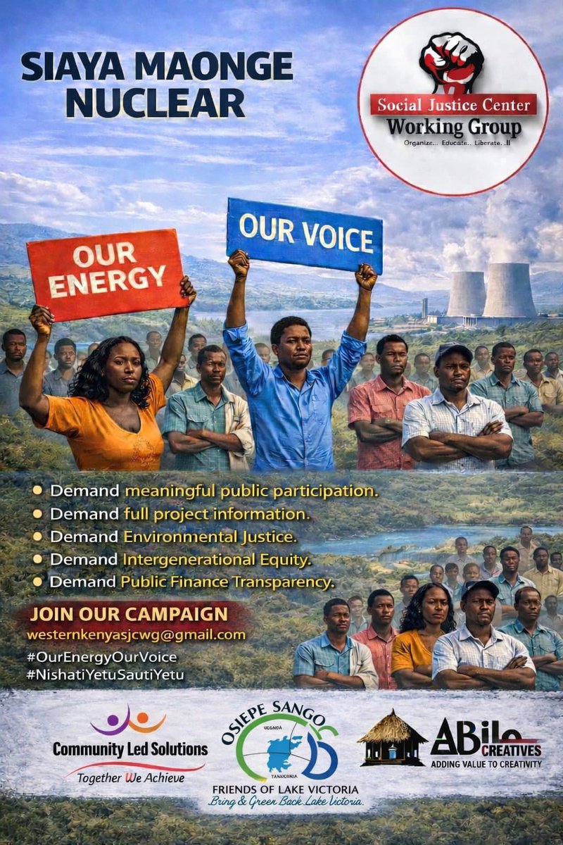 We the young people of Kisumu have been forced  to fight plastic &amp; other forms of pollution in Lake Victoria.  KES 500 Billion is to be borrowed to establish a Nuclear Plant without our input. We are being robbed of our youth solving problems we played no part in creating!🧵-1