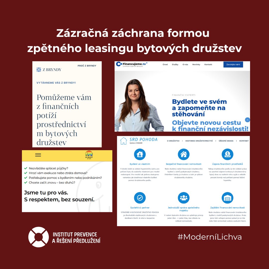 „Je v tom háček? Není. Družstevní bydlení je definováno v zákoně tudíž se nemusíte bát.“
„Každý z nás zná někoho, kdo bydlí v družstevním bytě.“ 

🏘️ Mnoho lidí vnímá družstevní bydlení jako bezpečný přístav. Naše studie Moderní lichva v praxi ale odhalila, že predátoři