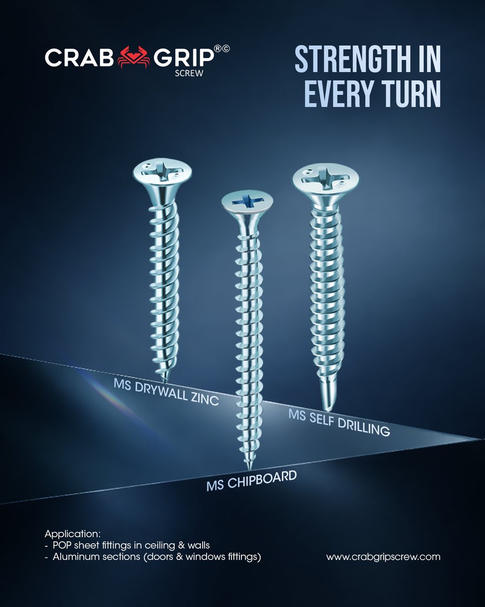 crabgripscrew's tweet photo. Experience strength in every turn with Crab Grip's premium MS screws for perfection.

#CrabGrip #HardwareSolutions #ConstructionTools #DrywallScrews #SelfDrillingScrews #InteriorDesign #BuildingMaterials #PrecisionFasteners https://t.co/VBxvxCwA8z