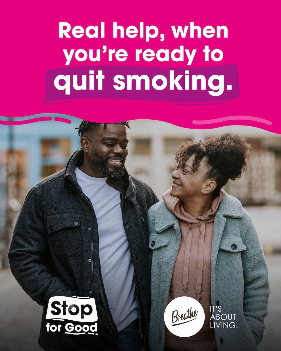 Breathe_Service's tweet image. Tomorrow is National No Smoking Day! When you’re ready to quit smoking, Breathe is ready to help!

Your support, Your way.

Free stop smoking aids (Patches, gum, vapes, etc.) and support available to help you stop smoking.

Call Breathe today on 020 3633 2609

#NSD2026
