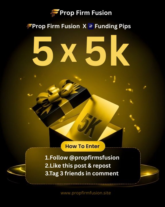 🚀 5 x $5000 Challenge Giveaway! 🎁
In partnership with <a href="/fundingpips/">FundingPips</a> ✨

How to enter:
- Follow <a href="/propfirmsfusion/">Prop Firm Fusion</a> | <a href="/avikkfp/">Avikk</a> | <a href="/fundingpips/">FundingPips</a> 

- Like , Repost &amp; tag 3 trader friends 

- Join discord discord.gg/cpKKm78eN

Winners in 72 hours 🏆

Don’t miss—join now!🔥