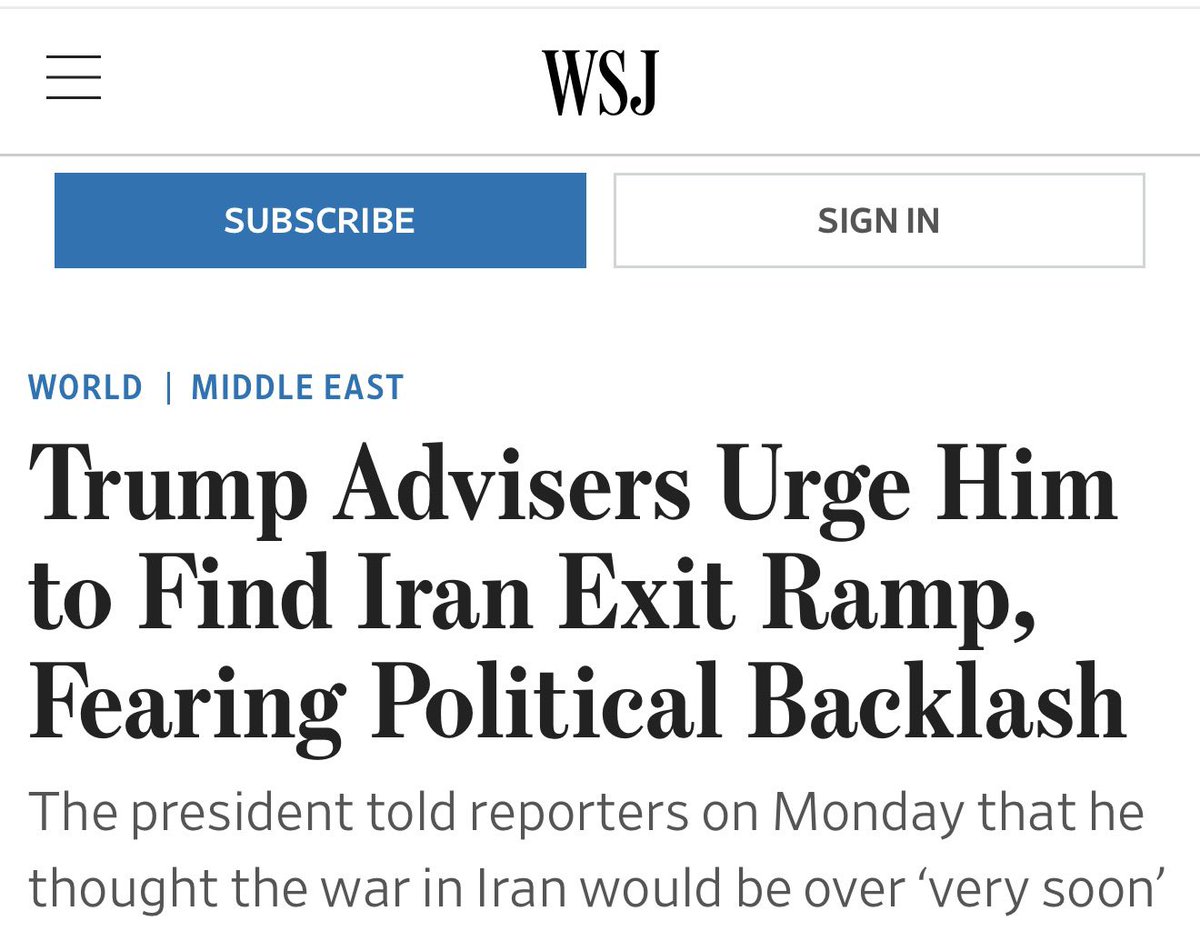 GlobalNewsMontr's tweet photo. ⚡️#BREAKING Trump Advisers Urge Him to Find Iran Exit Ramp, Fearing Political Backlash — WSJ https://t.co/uXO6vBZlLT