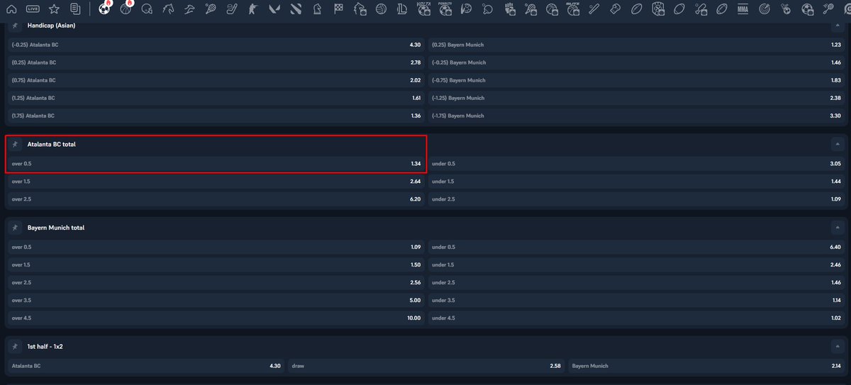 Today marks the start of the UCL round of 16, and it's going to be explosive ⚽️🥳

I'm more interested in the Atalanta vs Bayern Munich match.

In the previous round, Atalanta beat Borussia Dortmund, losing 2-0 in Germany and winning 4-1 in Italy.

I looked at the odds on <a href="/acebet/">AceBet</a>