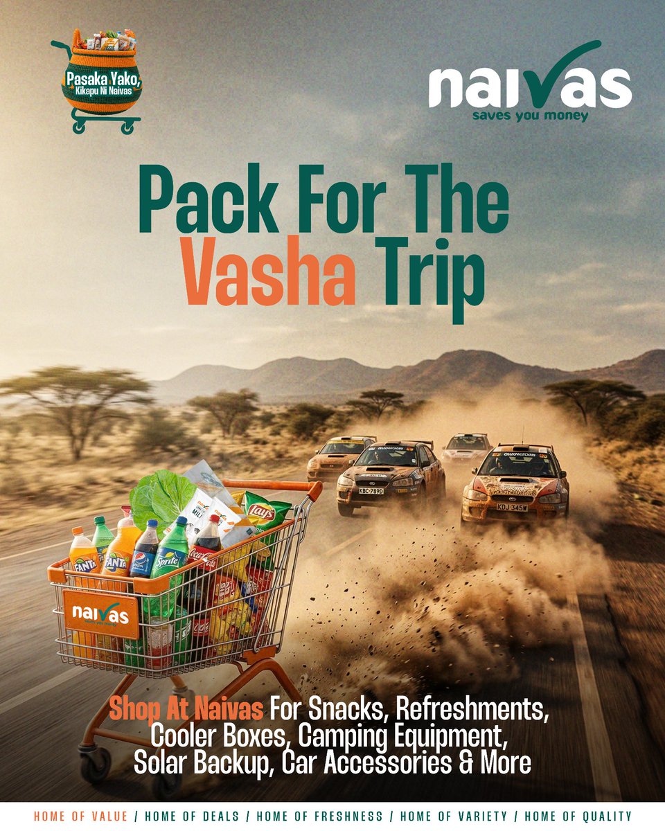 naivas_kenya's tweet image. Squad bado ina-argue about who brings what at the #WRC2026 pale Vasha? Solve it pale Naivas! 😂

Pitia any of these stores, Naivas Westlands, Shell Baraka, Mountain View, Rironi at Naivasha Safari Centre, ama Naivasha Kubwa, and grab all your essentials: snacks, cold drinks,
