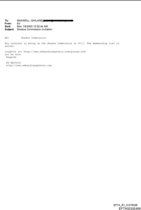 Elissamaiss's tweet image. 🚨Courriel à Ghislaine Maxwell :

« Seriez-vous intéressé (e) à faire partie de la Commission parallèle sur le 11 septembre ? La liste des membres est secrète. »

#EpsteinFiles . #Maxwell #Epstein