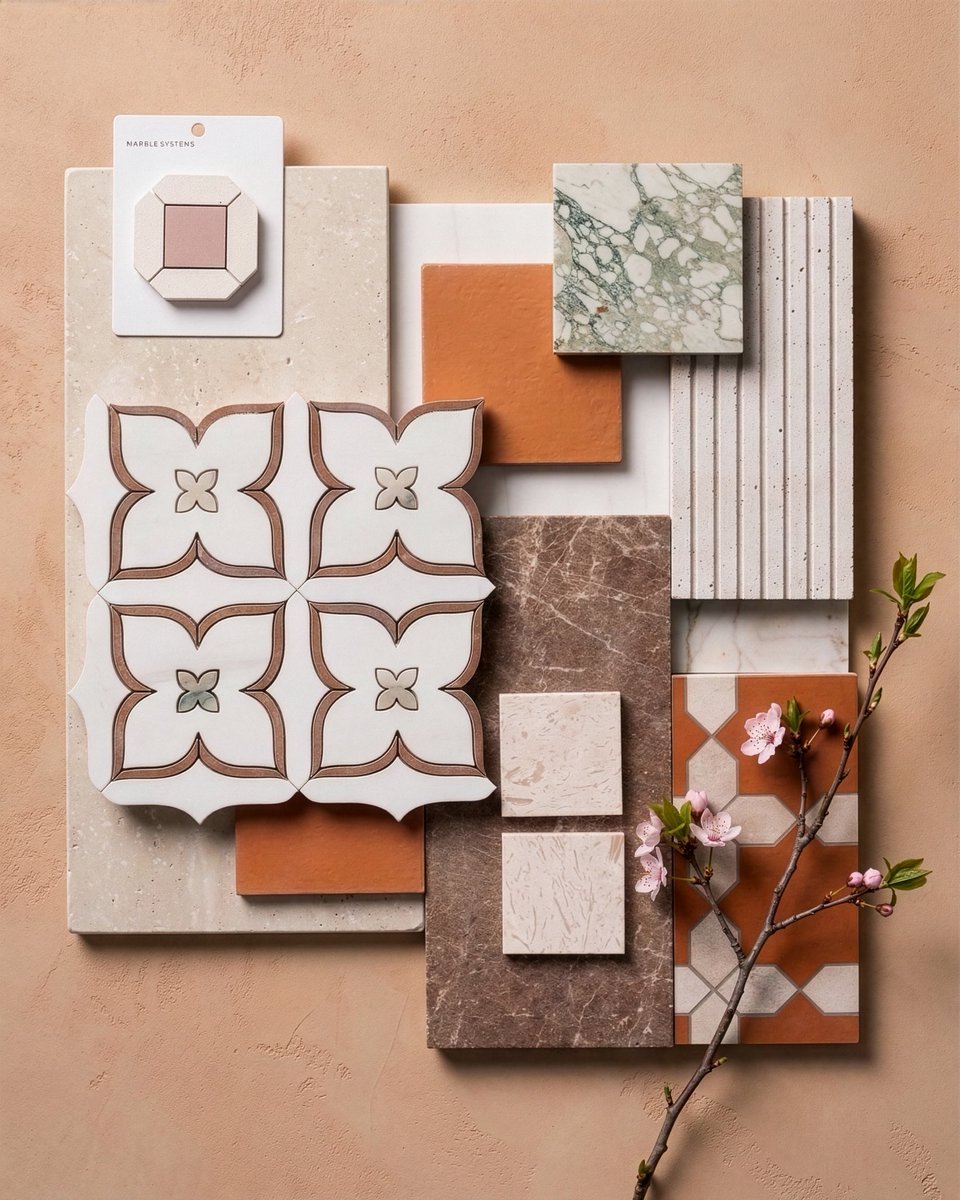 marblesystems1's tweet image. Spring palette activated! Warm terracotta meets classic natural stone. It’s all about mixing organic textures with fresh seasonal tones to elevate your next space. What’s on your design board this season?

#interiordesign #naturalstone #springpalette #materialboard