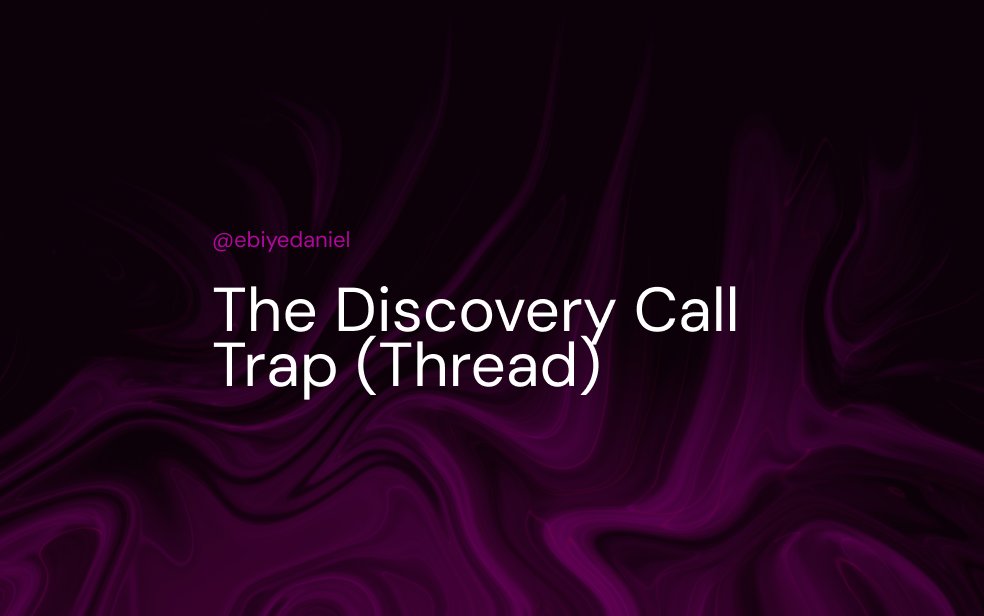 ebiyedaniel's tweet photo. The Discovery Call Trap!

You're not bad at sales. 

You're using the wrong machine. 

Here's the discovery call trap draining your agency right now:

(Thread) https://t.co/fu5r2FHzdo