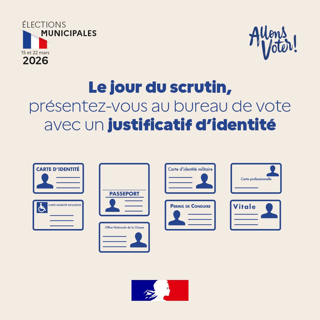 Image de Préfet de l'Eure - #Municipales2026 | 🗳️ J-5 avant les élections ! 

📄Quels justificatifs pour voter ?

✅Une pièce d’