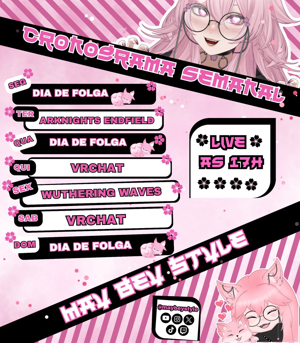 maybeystyle's tweet photo. Cronograma semanal! 🌸

Onde será a live?
No Youtube e Twitch:
https://t.co/MGWiYE8IOq 
https://t.co/n6MZ6fgYAi
Espero vocês nas lives! https://t.co/H4C6zGrKNk