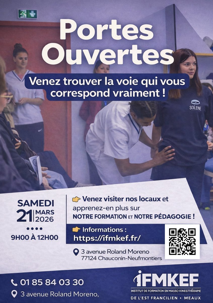 Vous souhaitez en savoir plus sur le parcours d'accès à la profession de Masseur Kinésithérapeute ainsi que la formation dispensée au sein de l'IFMKEF ?

Participez à notre Journée Portes Ouvertes !

🗓️ Samedi 21 mars 2026
🕦 De 09h à 12h
📍 À l'IFMKEF

👉🏻 bit.ly/4um738D