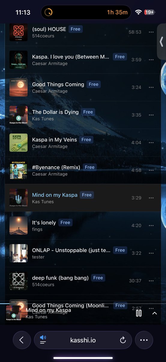 <a href="/KasShi_io/">KasShi</a> <a href="/KasMI353/">KasMI 𐤊</a> <a href="/c_armitage1/">Armitage ‎𐤊🐬🛡️ⓩ Ⓨ</a> Im enjoying kasshi bro.

Working on my kaspa ai agents. Listening to this music for free. <a href="/kastunes/">Ryan 𐤊</a>  is just different. And shoutout to the first album by <a href="/c_armitage1/">Armitage ‎𐤊🐬🛡️ⓩ Ⓨ</a>