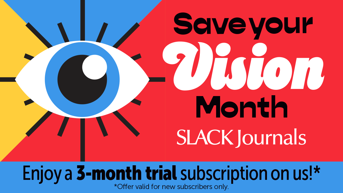 JPOSJournal's tweet photo. Happy SAVE your Vision Month! As a thank you, SLACK is offering a FREE 3-month trial subscription on all ophthalmology journals 👁️

Begin your free trial today! 

Contact customerservice@slackinc.com or call 1-800-257-8290 to redeem this offer. 

#ophthalmology #freetrial https://t.co/RhD5qZ3lNm