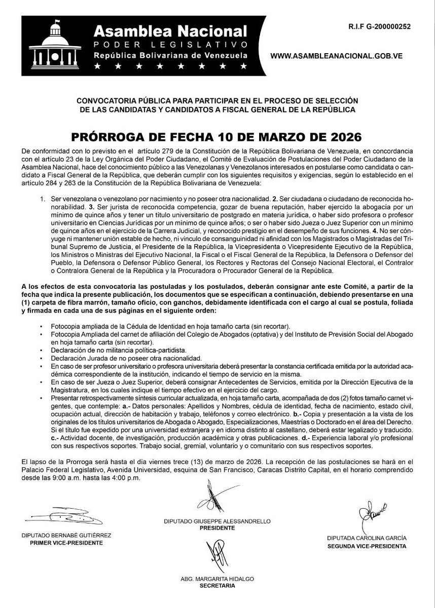 Convocatoria Pública para participar en el proceso de selección de las candidatas y candidatos a Fiscal General de la República.