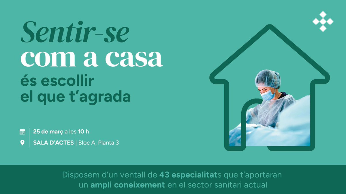 HospitalSantPau's tweet photo. 🏥 S’apropa la Jornada de Portes Obertes de Sant Pau 2026 per a Residents

A #SantPau t’obrim les portes del nostre hospital de tercer nivell, on trobaràs l’assistència més complexa i el tracte més humà.

📅 Dimecres, 25 de març de 2026
🕥 10 h
📍 Sala d’Actes de l’Hospital (bloc A, planta 3)

Ser a #SantPau és sentir-se com a casa.
T’esperem!

Apuntat aquí: https://t.co/hEBOQOFlfT

#ResidentsSantPau #Residents2026 #MésTalent