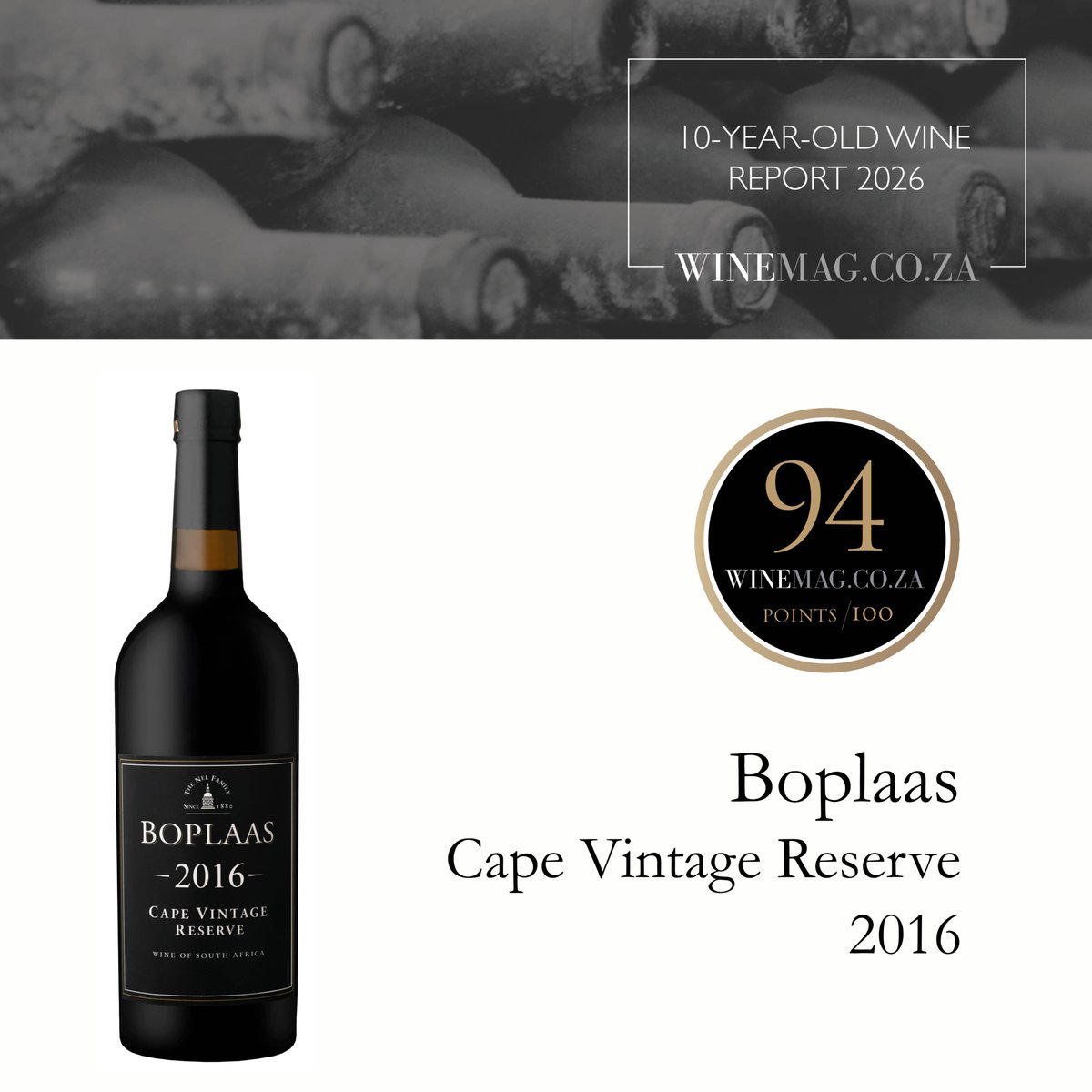 Winemag's tweet photo. Congratulations to @Boplaas1880 on the Cape Vintage Reserve 2016 placing Top Six with a rating of 94 in this year's 10-Year-Old Wine Report: https://t.co/I69CbWBpCx https://t.co/nHCcuuu6nZ