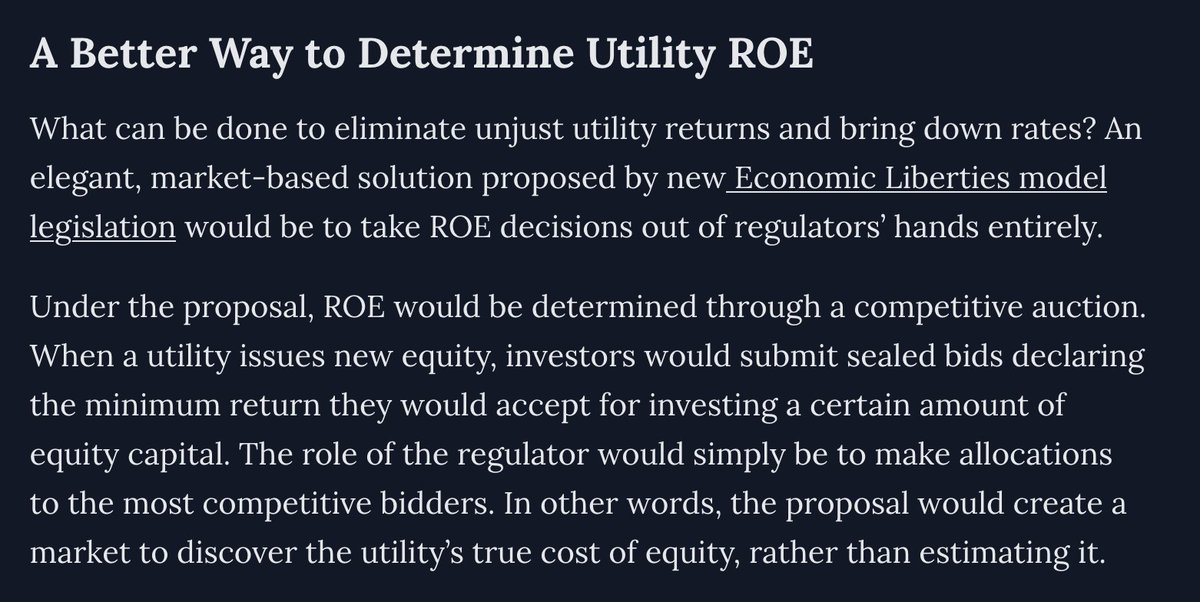 klowmn's tweet photo. One reason utility rates are so high? Regulators grant utilities excessive profits, justified by biased cost of equity estimates.

New explainer from me on @econliberties proposed solution. States should set up auctions to determine utilities' true, market-based cost of equity. https://t.co/7Dp94ds76i