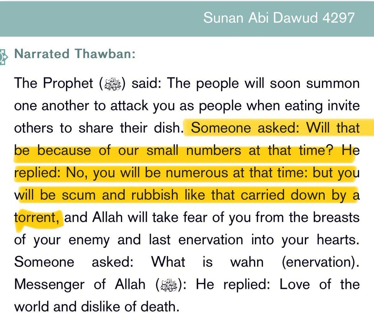 SultanAChoudhr1's tweet photo. @jakeshieldsajj Prophet Muhammad (saw) predicted this state of Muslims

1400 years ago..... https://t.co/4jU4xFchvT