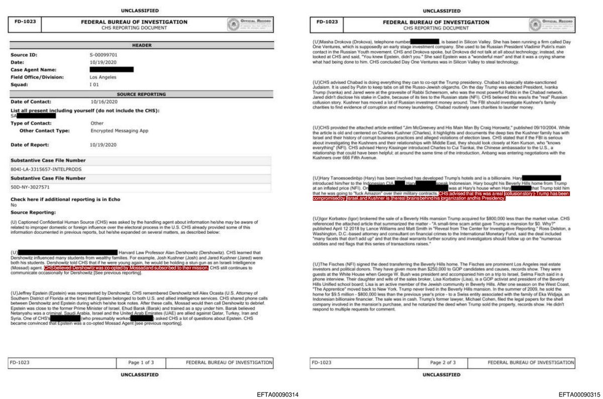 CryptoWhale's tweet image. FBI | 🇺🇸🇮🇱 A source claims that Donald Trump was “compromised by Israel,” and Jared Kushner (Trump’s son-in-law) is the “real brain” behind his organization and presidency, manipulating him in the interest of Israeli influence.

The documents suggest links to Chabad-Lubavitch - a