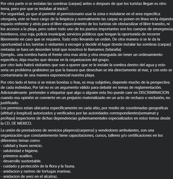 elalbertomedina's tweet photo. 🔴 Responden carperos de Bahía de Kino a críticas: tenemos permisos, generamos empleo y no obstaculizamos, afirman.

En un comunicado, los prestadores de servicios aseguraron contar con permiso y regulación de autoridades federales, apoyar con sombra a turistas ante las altas temperaturas y generar empleo para familias de la región.

Pero también afirmaron que quienes obstaculizan la playa no son ellos como carperos, sino otras construcciones, jardineras, terrenos, hoteles y viviendas.

Y señalaron otros temas:

📍 "Es muy subjetivo" si las carpas son "bonitas o feas", por lo que -dicen-  "no es un argumento válido en temas de reglamentación".

📍Los permisos están ubicados específicamente "por medio de coordenadas geográficas" y autorizados por @SEMARNAT_mx y @PROFEPA_Mx.

📍 Que si se le permite a los turistas elegir sus lugares para instalar sus carpas "se hará un desorden total".

#Hermosillo #Sonora