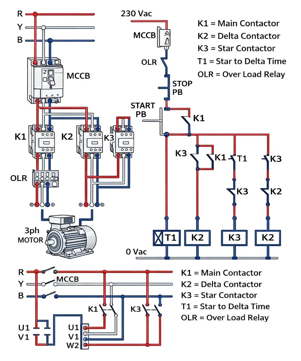 Electrical_Help's tweet photo. Understanding Star-Delta Motor Starter Circuit Diagram

Here’s a basic breakdown of the Star-Delta Motor Starter circuit, a crucial method in electrical engineering for safely starting large motors!

#StarDelta #MotorStarter #MotorControl #TechEngineering #ElectricalHelp https://t.co/nDOapHV3np