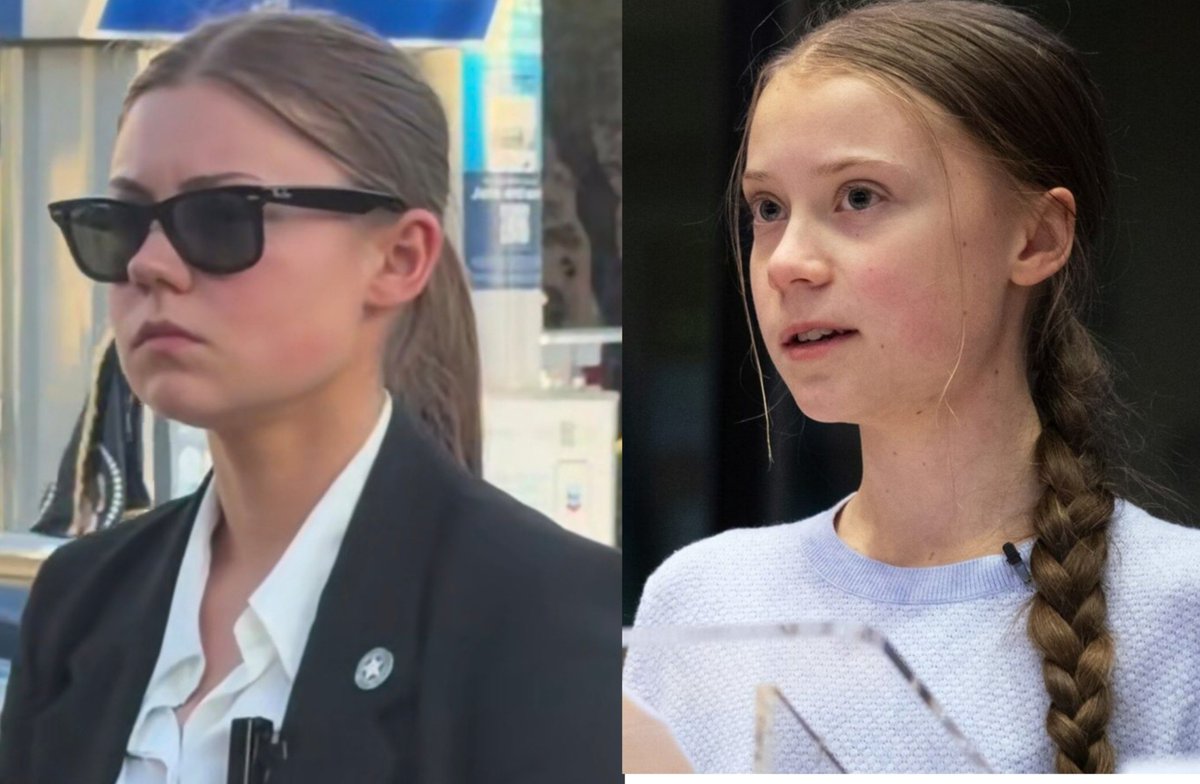 dioncini's tweet photo. A secret service agent and Greta Thornburg. I thought Trump was going to fix this. https://t.co/51e4zvlPrj