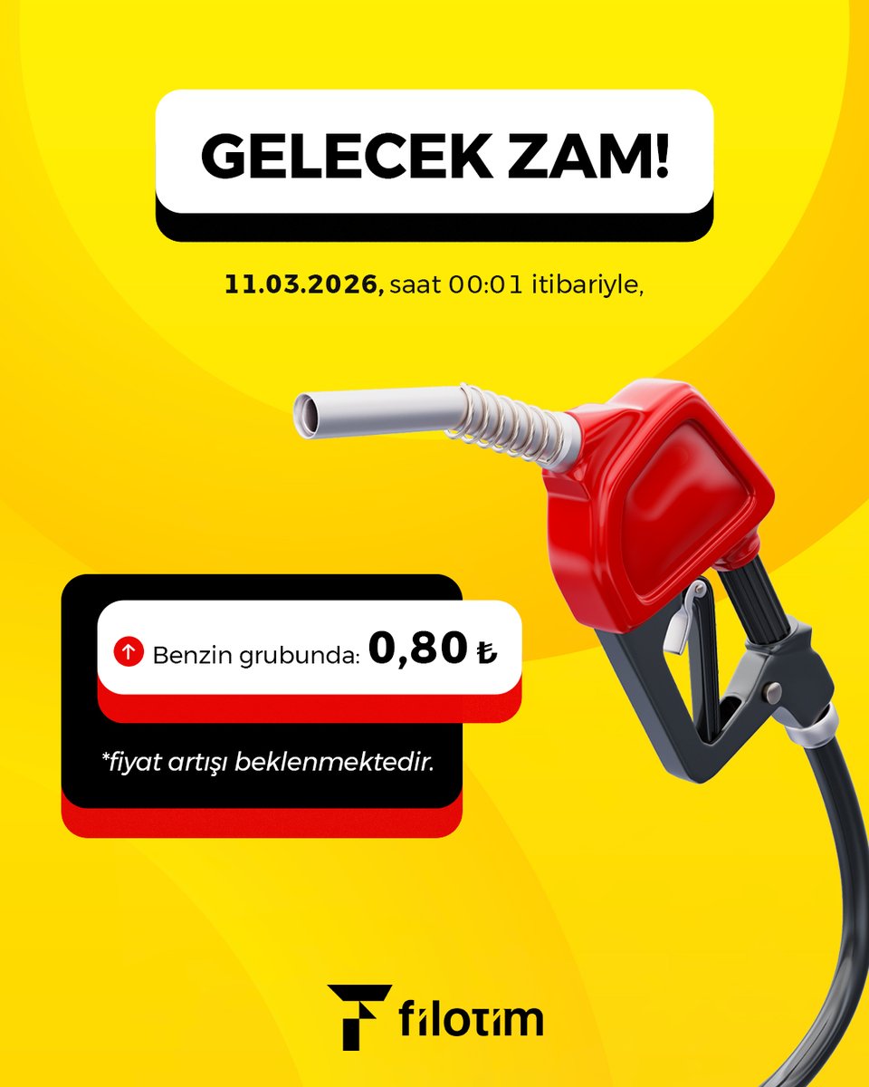 Filotim's tweet photo. Benzine zam!

Akaryakıta beş günde gelen üç zam sonrasında, yarından itibaren geçerli olmak üzere benzinin litre fiyatına 3,20 TL zam geleceği açıklandı. 
Eşel mobil sistemi kapsamında zammın 2,40 TL'si vergiden karşılanırken, 80 kuruşu pompa fiyatına yansıtılacak. https://t.co/VQnLxNwF0J