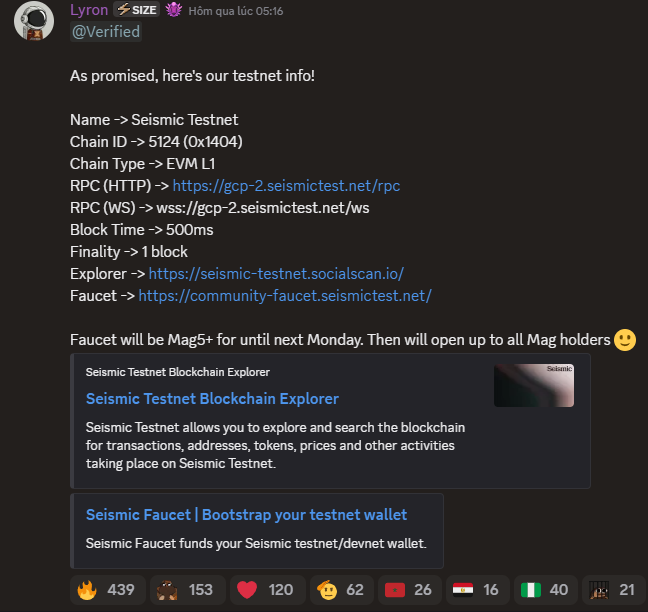 🚀 Seismic Test Network is now LIVE!
All MAGNITUDE users can now claim faucet.
Requirements:
• Login with Twitter or GitHub
• 50 Twitter followers or 10 GitHub followers
💧 Reward: 0.5 Testnet ETH
⏰ Claim: Every 24 hours
Chain ID: 5124
RPC: gcp-2.seismictest.net/rpc
Explorer: