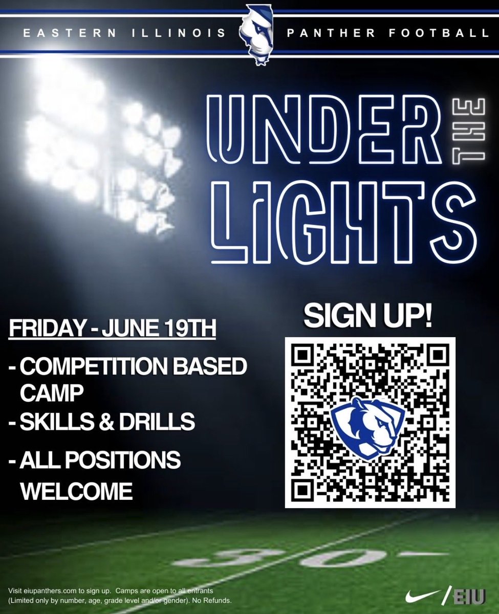 MasonBarron23's tweet photo. Thank you @Coach_Bru50 for the personal invite to the under the lights camp @EIUSEPANTHERS.cant wait. https://t.co/4T9kyRfLcT