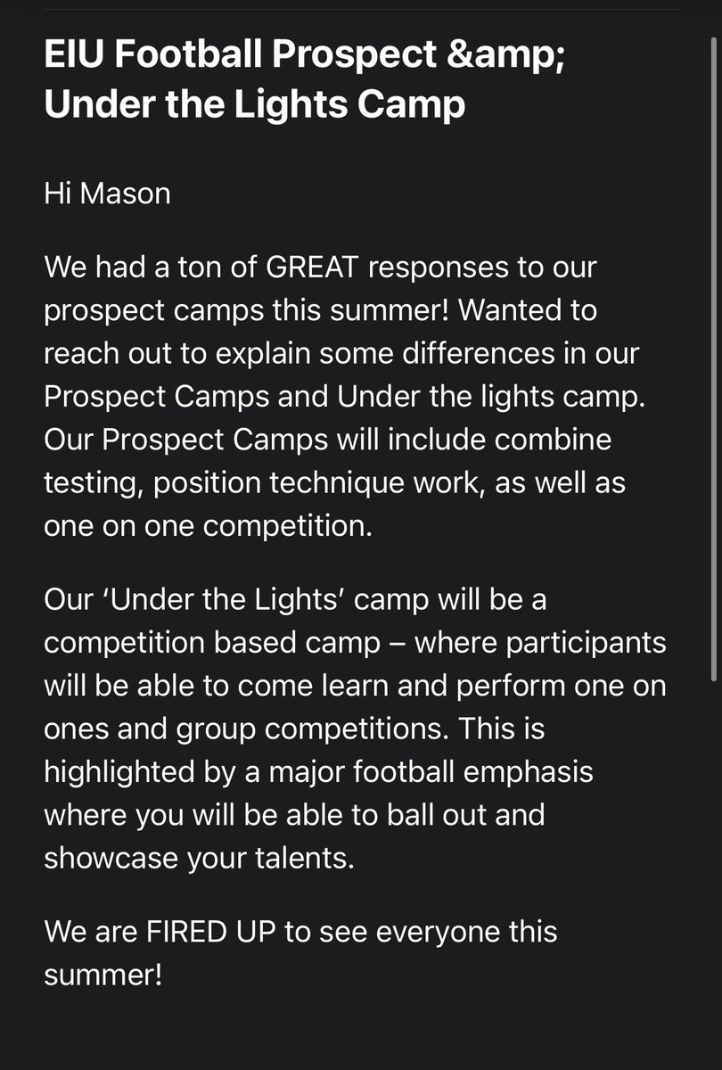 MasonBarron23's tweet photo. Thank you @Coach_Bru50 for the personal invite to the under the lights camp @EIUSEPANTHERS.cant wait. https://t.co/4T9kyRfLcT