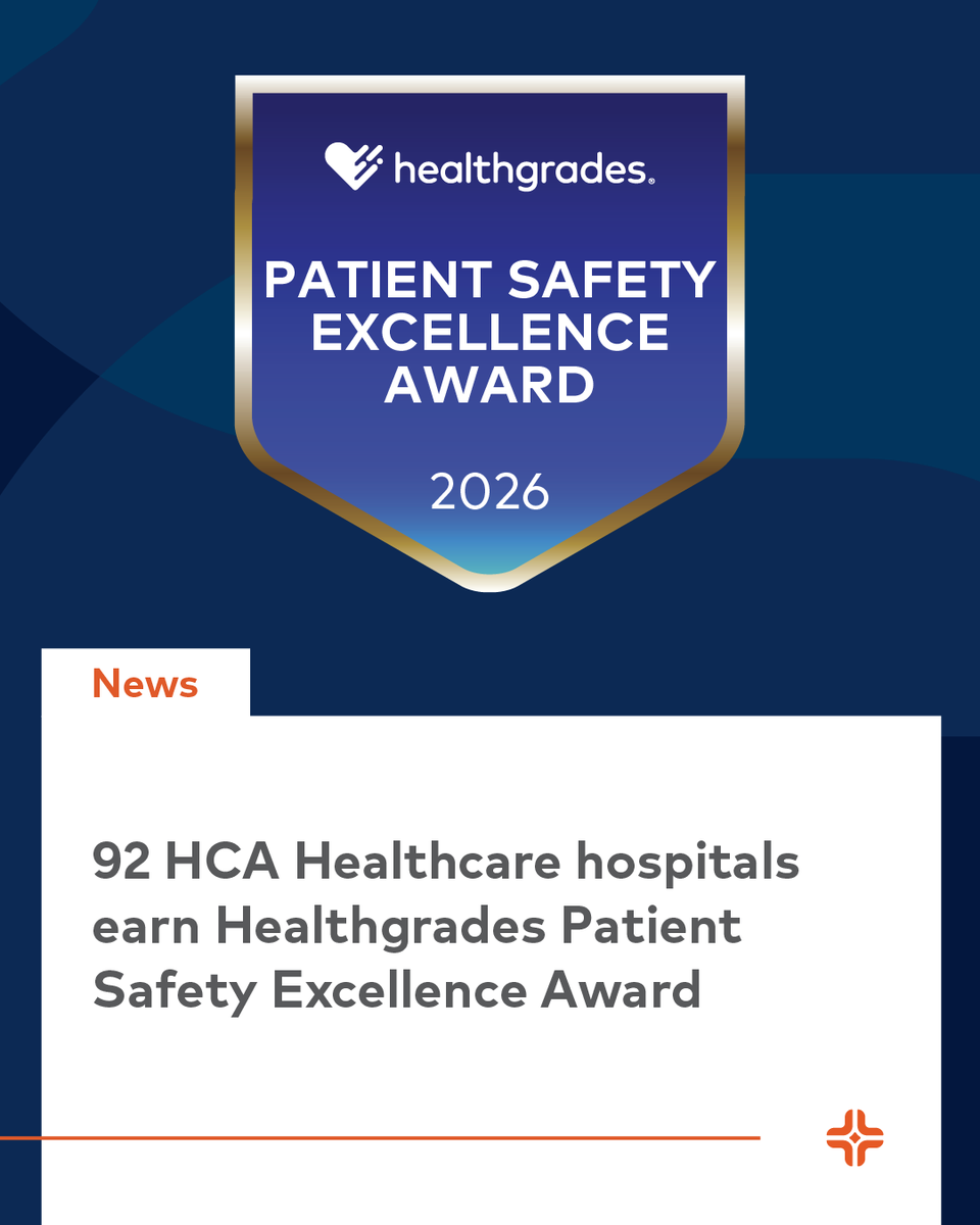 HCAhealthcare's tweet photo. We're proud to announce that 92 HCA Healthcare hospitals have been recognized as 2026 Patient Safety Excellence Award recipients by @Healthgrades for providing exceptional, patient-centered care. ➡️Learn more: https://t.co/8LbUZAne08. #ImproveMoreLives #PSAW26 https://t.co/Qofb43NjeR