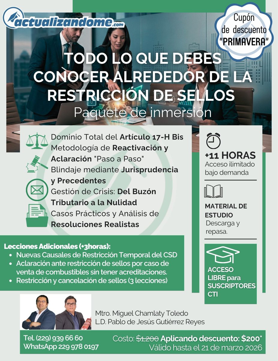 📽+11 Horas de capacitación bajo demanda. 
📚Material de estudio descargable.
🎁Lecciones adicionales.
💰 ¡PRECIO ESPECIAL DE PRIMAVERA!
🌸Costo de $200 usando el cupón: PRIMAVERA. (Válido hasta el 21 de marzo)
actualizandome.com/course/videoco…

WhatsApp 229 978 0197/Tel. (229) 939 66 60