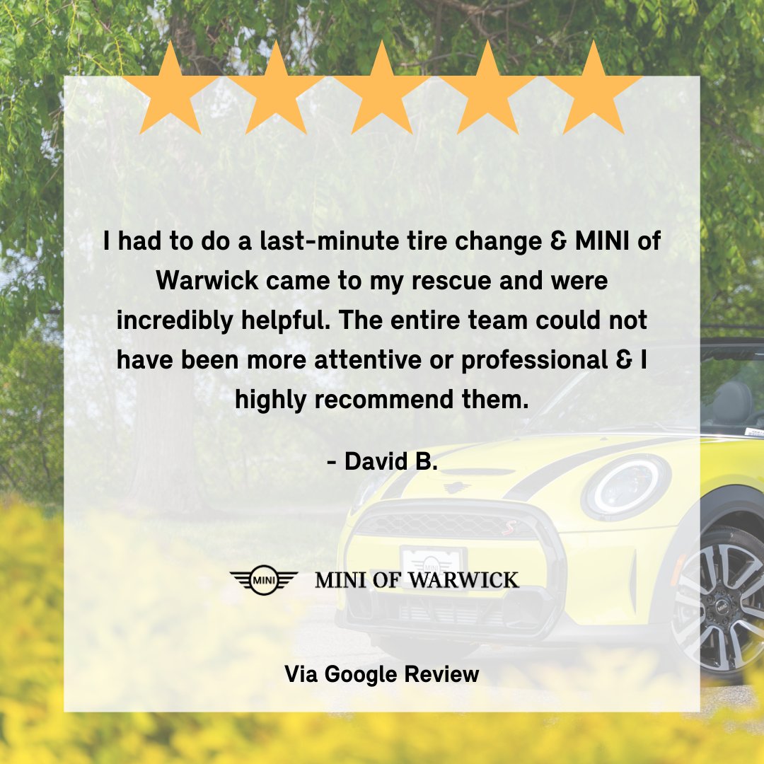 MINI_Warwick's tweet image. Thank you, David, for the wonderful review! ⭐ We’re so glad to hear you had a great experience with our Service Department. Our team is always here to help keep you on the road. 🚗🔧 #MINI #MINIOfWarwick