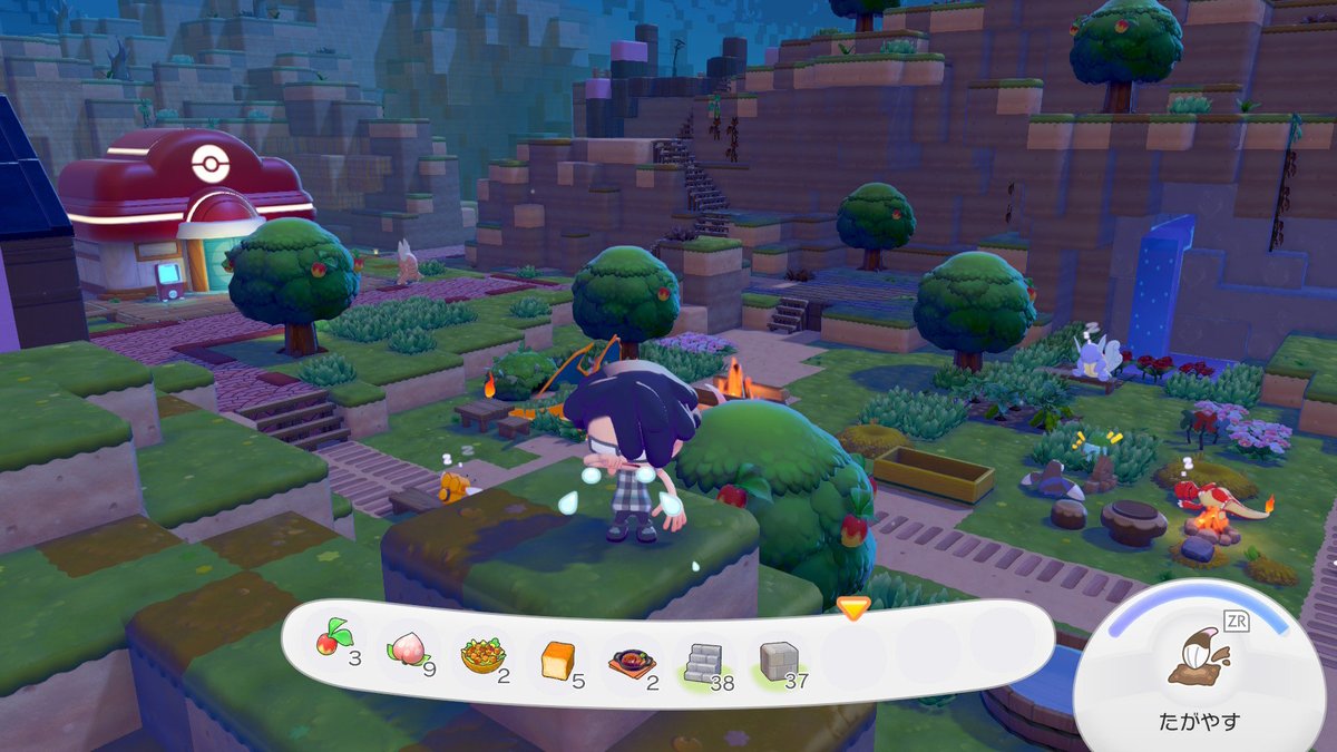 ポケモンみんな仕草とかいろいろかわいすぎ！やめどきが見つかんない。
でもやっぱりりーやのセンスのなさで草ボーボー村🌿になっちゃった…。もっとかわいい街にするから待っててね…！
 #NintendoSwitch2 #ぽこポケ #ぽこあポケモン