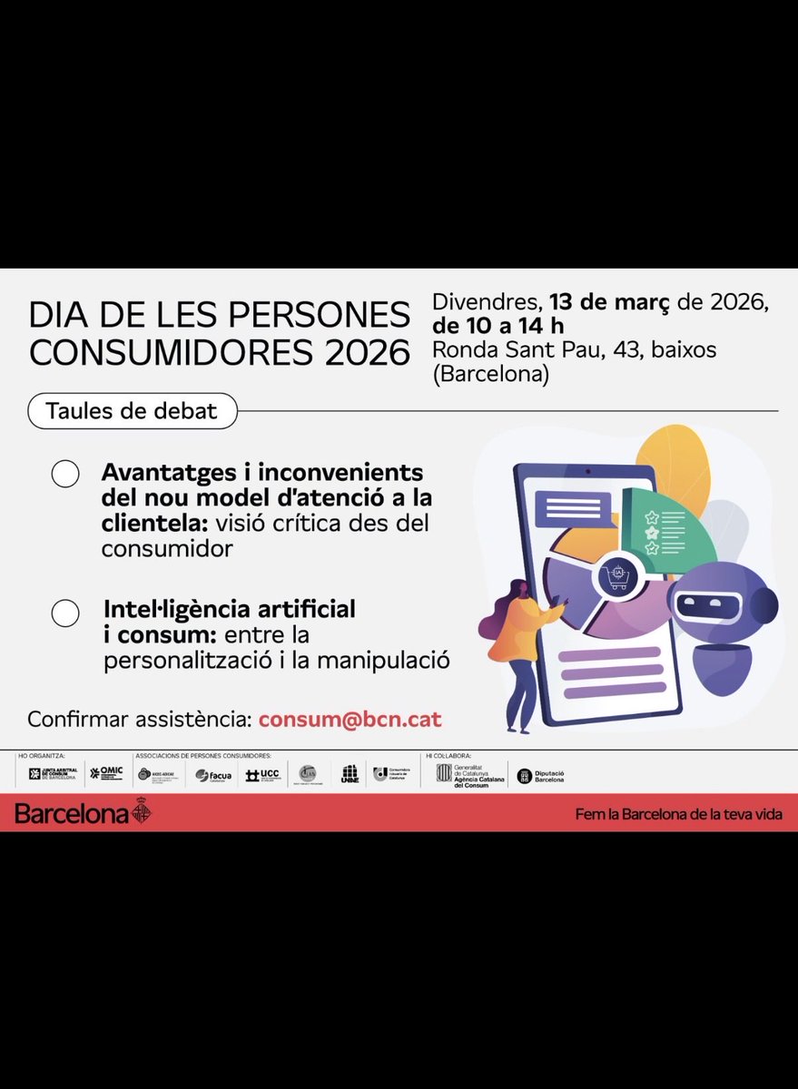 AlbertGarretaM's tweet photo. Ens veiem pròxim 13 de març a OMIC Barcelona per celebrar el dia del consumidor: https://t.co/0bxuftGezN https://t.co/4q3aBL7oEm