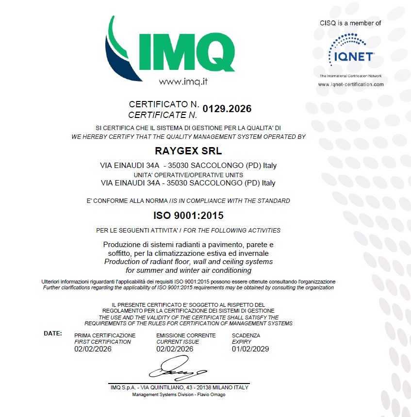 Raygex_srl's tweet photo. RAYGEX obtains the ISO9001 company certification
#iso9001 #pannelliradianti #radiantpanels https://t.co/n64CQ0eOMm