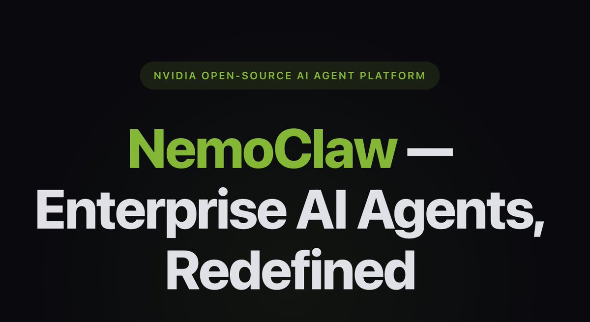 NVIDIA is now releasing their own open claw 🤯

nemoclaw will be an opensource ai agent built for the enterprise world. 

It can run on amd, intel, or whatever hardware NOT just nvdia gpus. 

This is a massive signal for the direction of ai agents. Open claw showed the world what